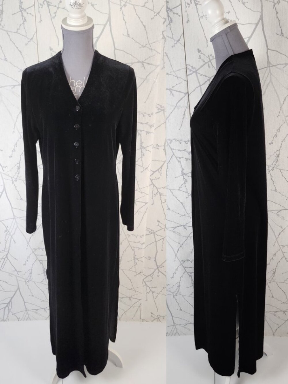 Portfolio Black Velvet Button Front Maxi Length Tunic